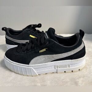 Puma Mayze Black Suede Platform Sneakers - Size 10